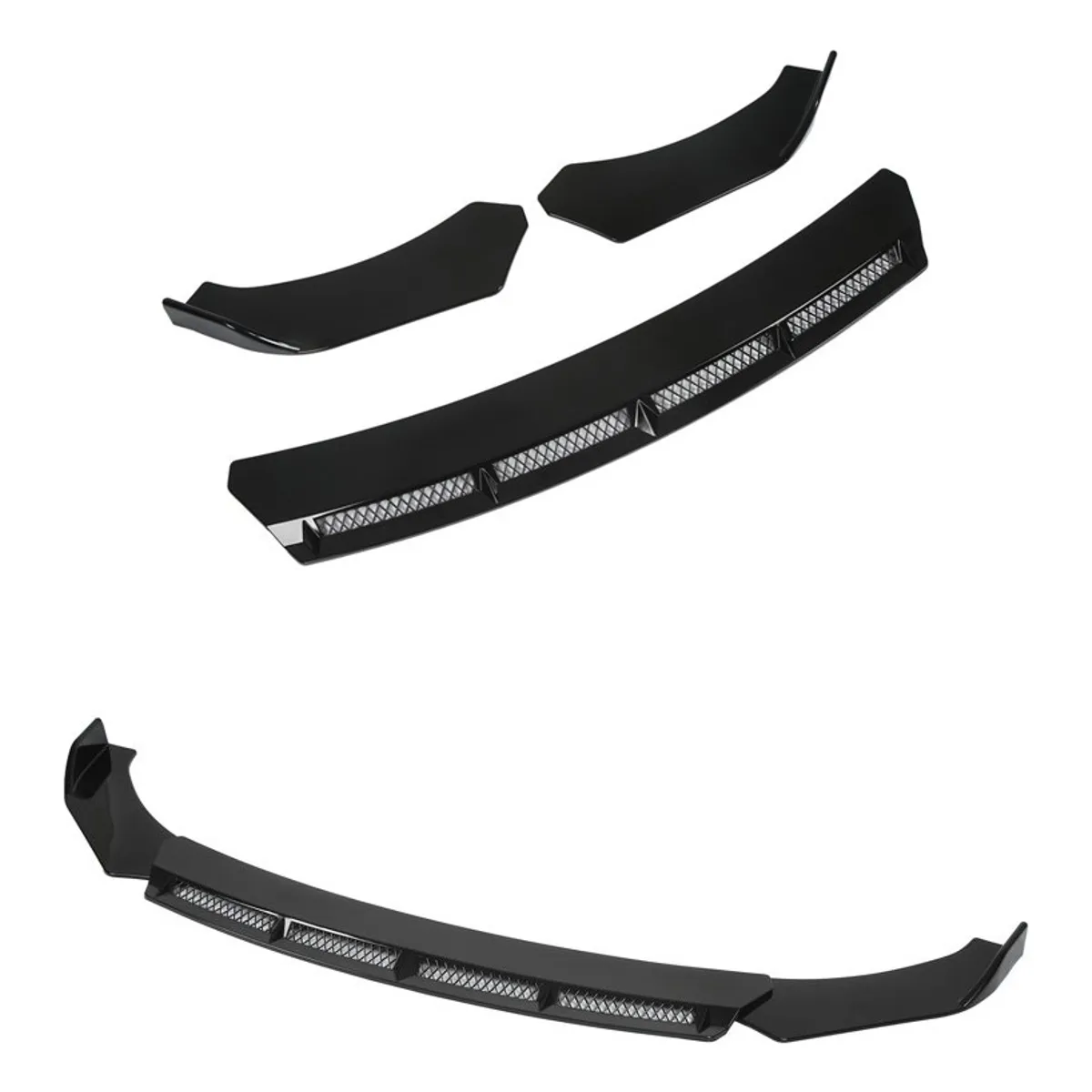 GENERICO - Front Lip Malla Delantero 3 Piezas Negro Brillante