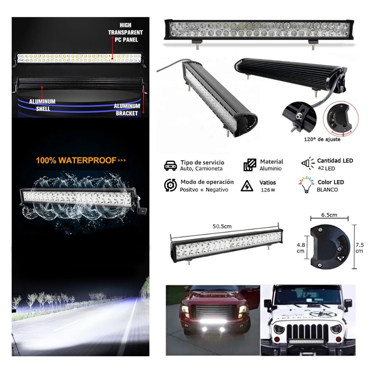 GENERICO - Barra 42 Led 126w Auto 8-100v 505cm - Envio Gratis