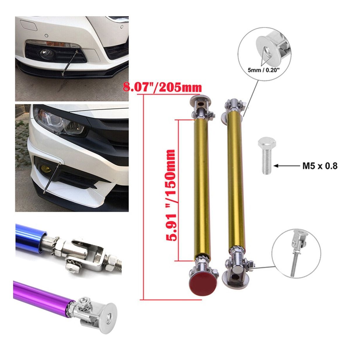 GENERICO - Tuning X2 Barras Sujeta Lip Bumper De Parachoques