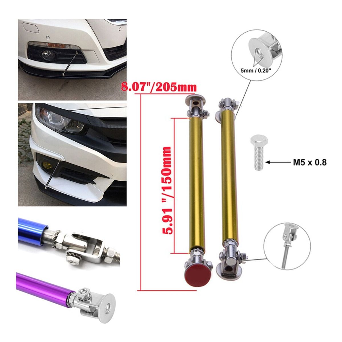 GENERICO - Tuning X2 Barras Sujeta Lip Bumper De Parachoques