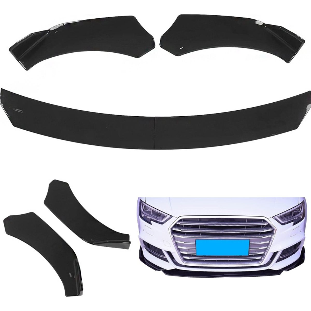 GENERICO - Front Lip 3 Piezas Universal  Negro Brillante