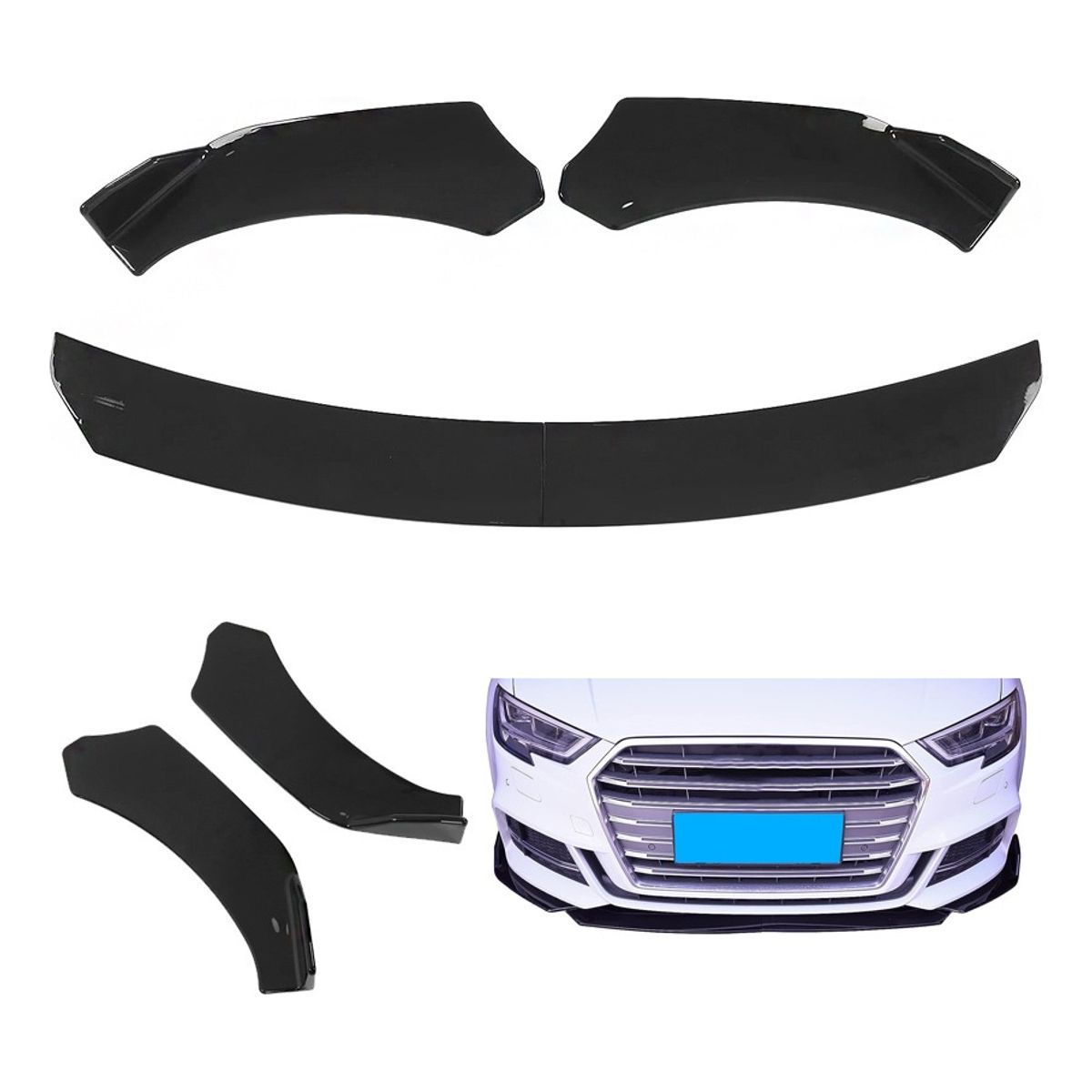 GENERICO - Front Lip 3 Piezas Universal  Negro Brillante