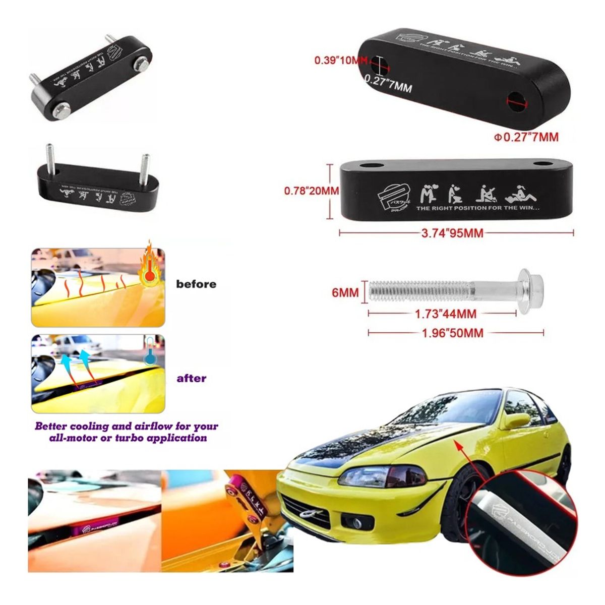 GENERICO - X2 Levanta Capot Elevadores Espaciadores Auto Tuning