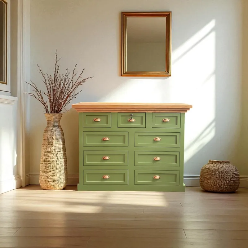 GENERICO - Comoda de Madera 9 cajones 125x40x90 Color Verde Musgo