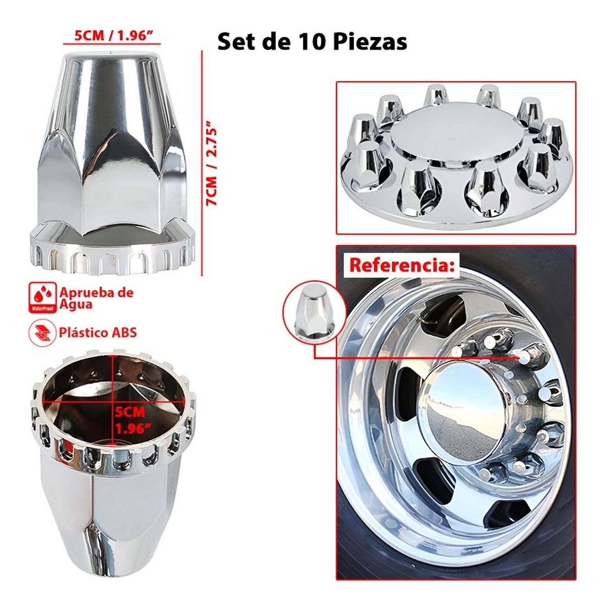 GENERICO - Cubre Tuerca Camion X10 Cromada Plastico Abs