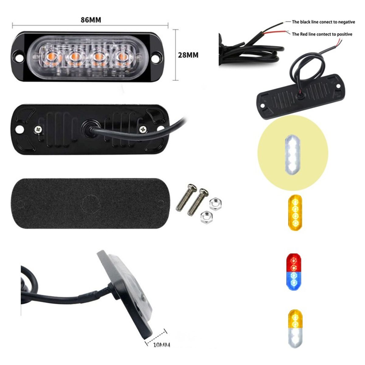 GENERICO - Baliza 4 Led Foco Neblinero Destellante 12-24 V