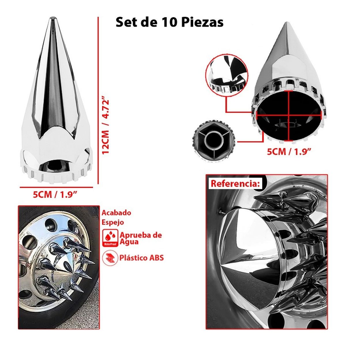 GENERICO - Cubre Tuerca Camion X10 En Punta Cromada Plastico Abs