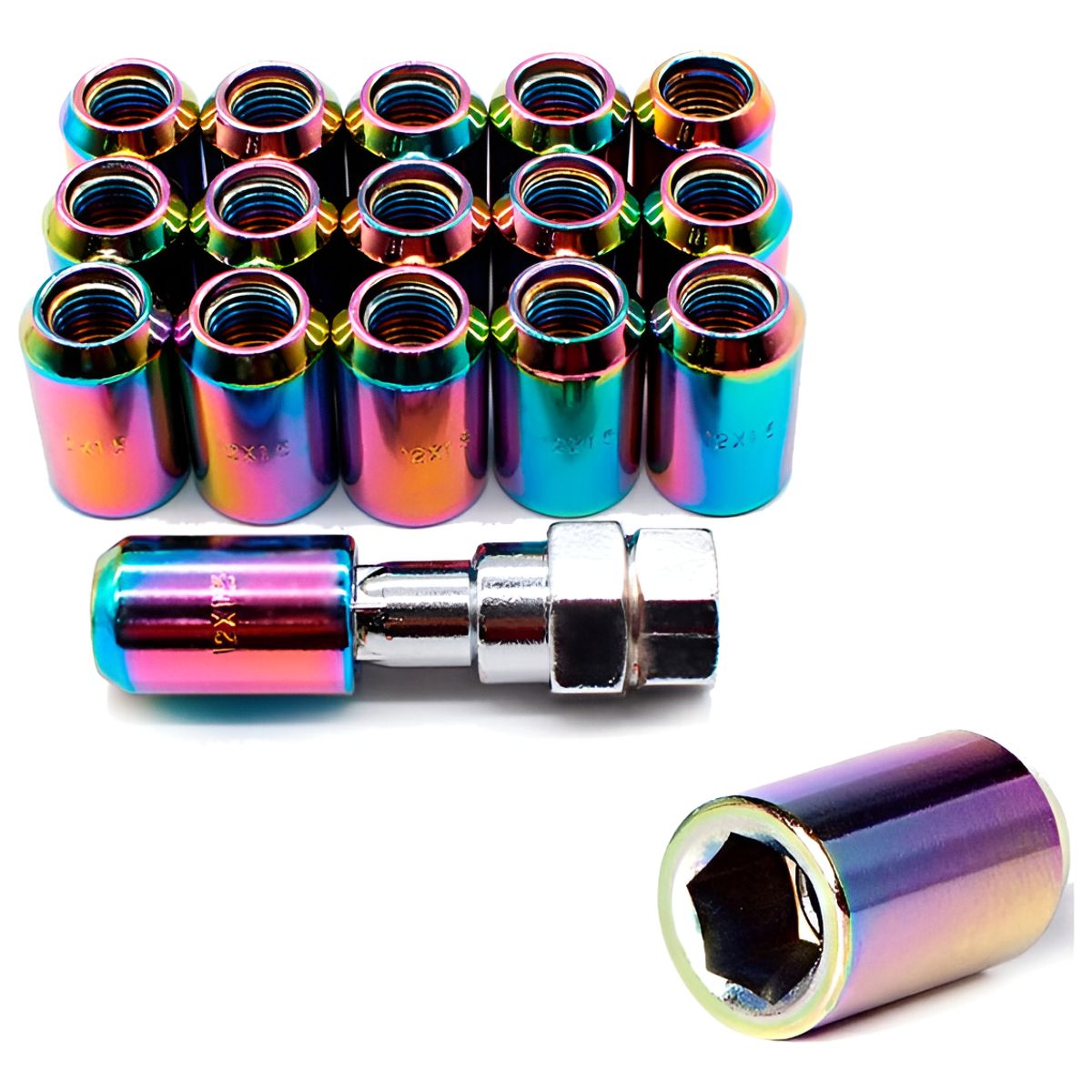 GENERICO - Set 16 Tuercas De Seguridad Tornasol Cn Llave 12mm 12515