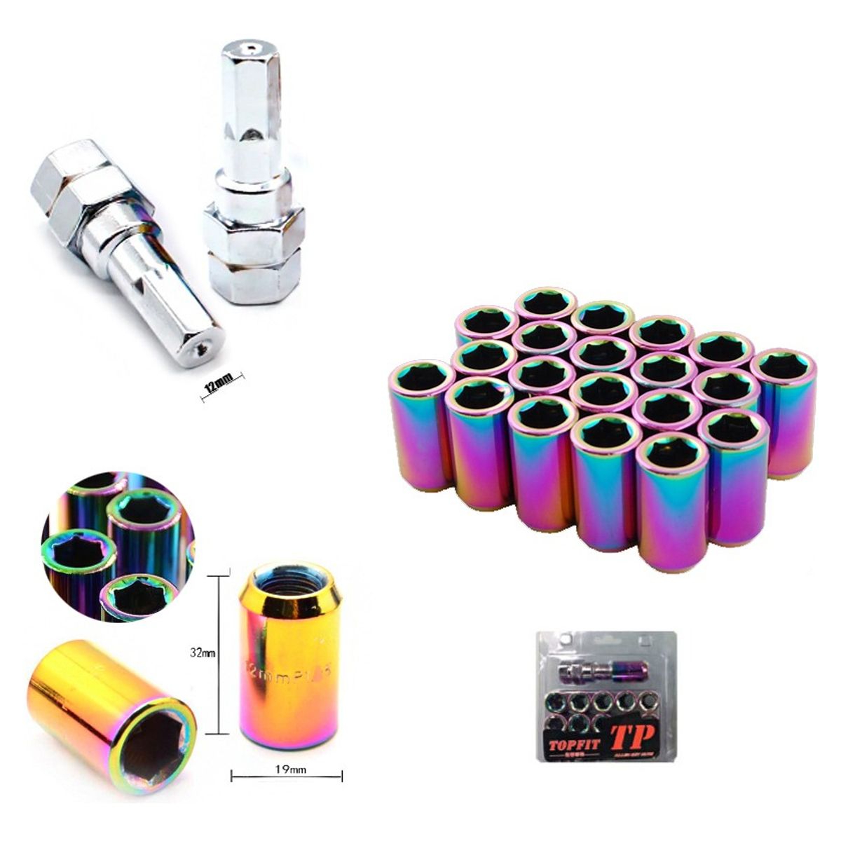 GENERICO - Set 16 Tuercas De Seguridad Tornasol Cn Llave 12mm 12515