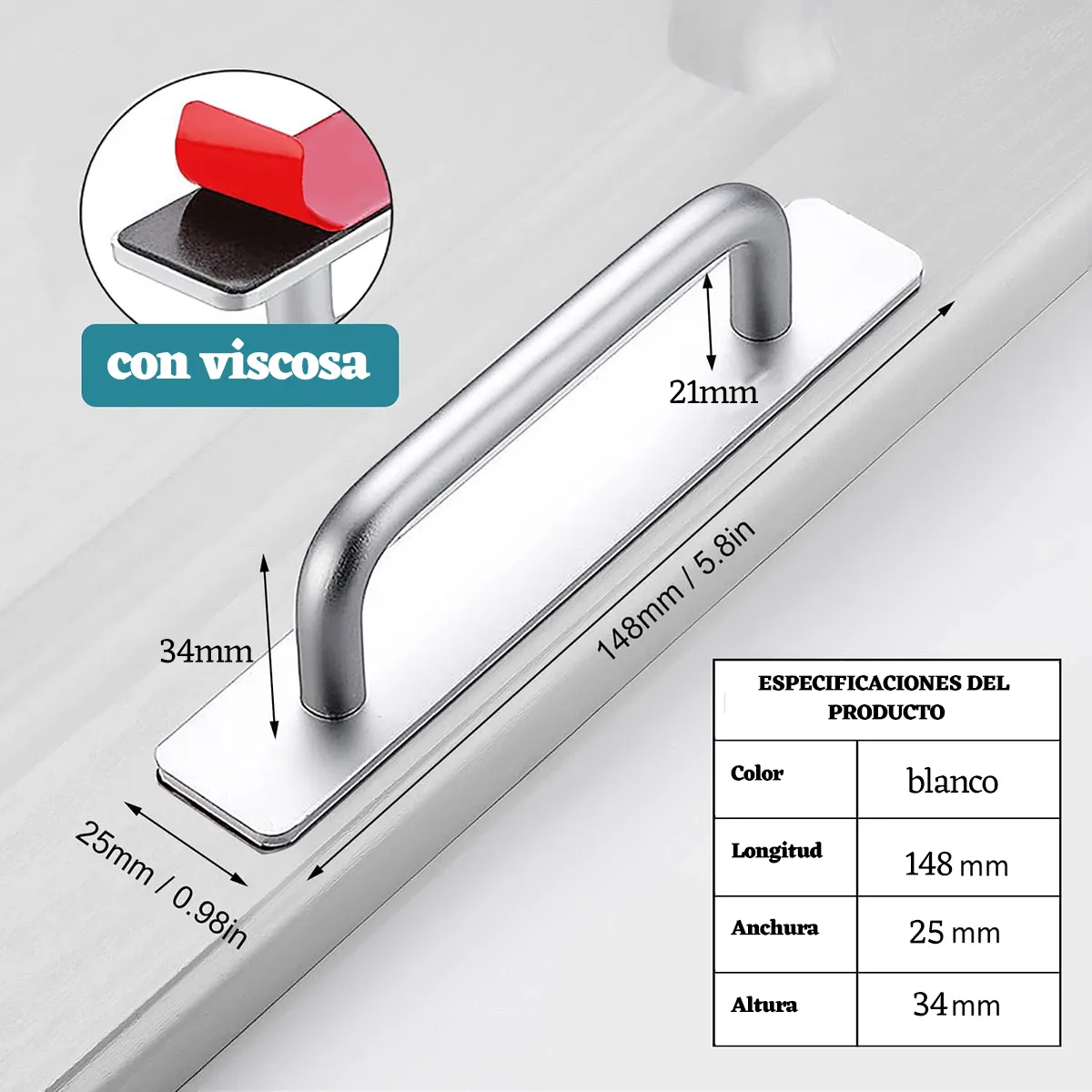 GENERICO - Tiradores De Puerta Autoadhesivo Aleación De Aluminio-Plata