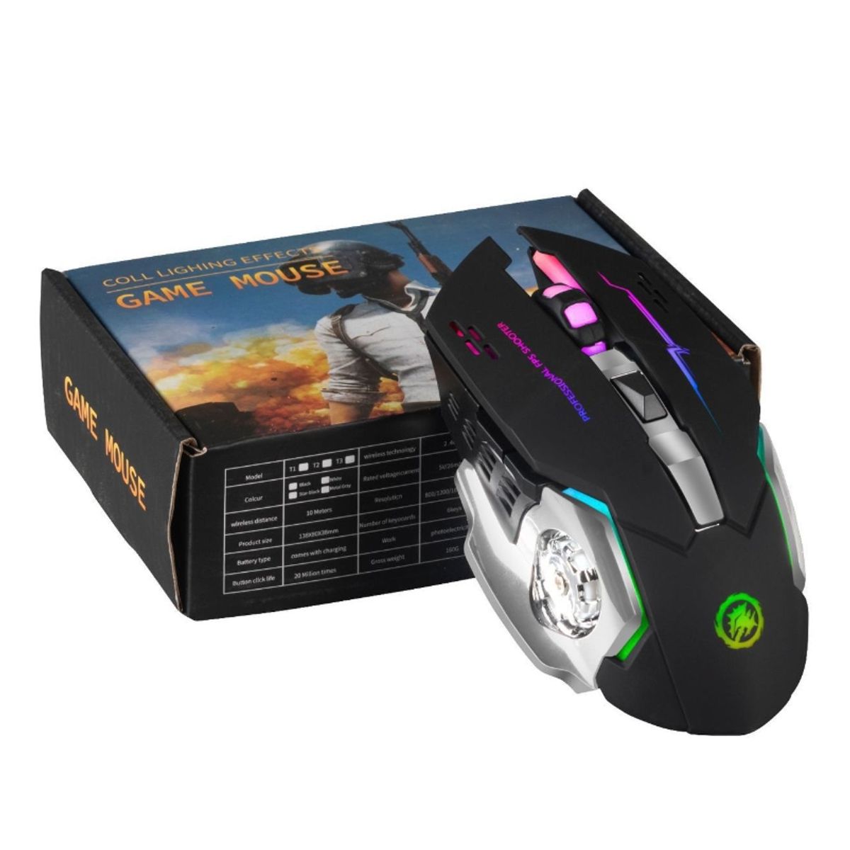 ATURE - Mouse Gamer Inalámbrico Silencioso Y Recargable Con Luz Led