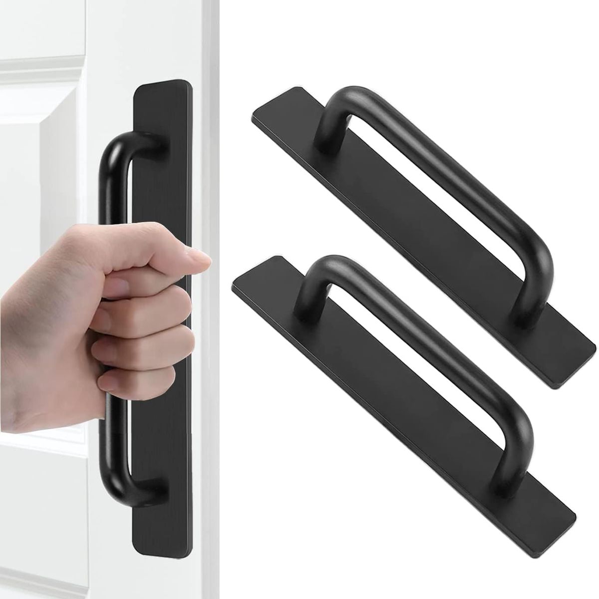 GENERICO - 2 Tiradores De Puerta Autoadhesivo Aleación De Aluminio-Negro