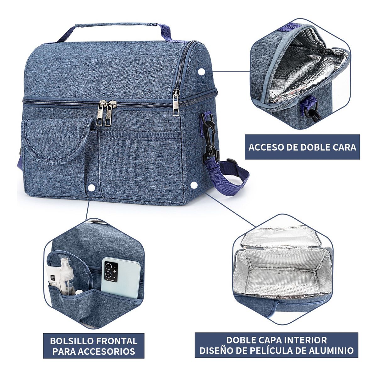 SUPERCENTER - Bolsa Del Almuerzo Loncheras Portátil Y Gran Capacidad Azul