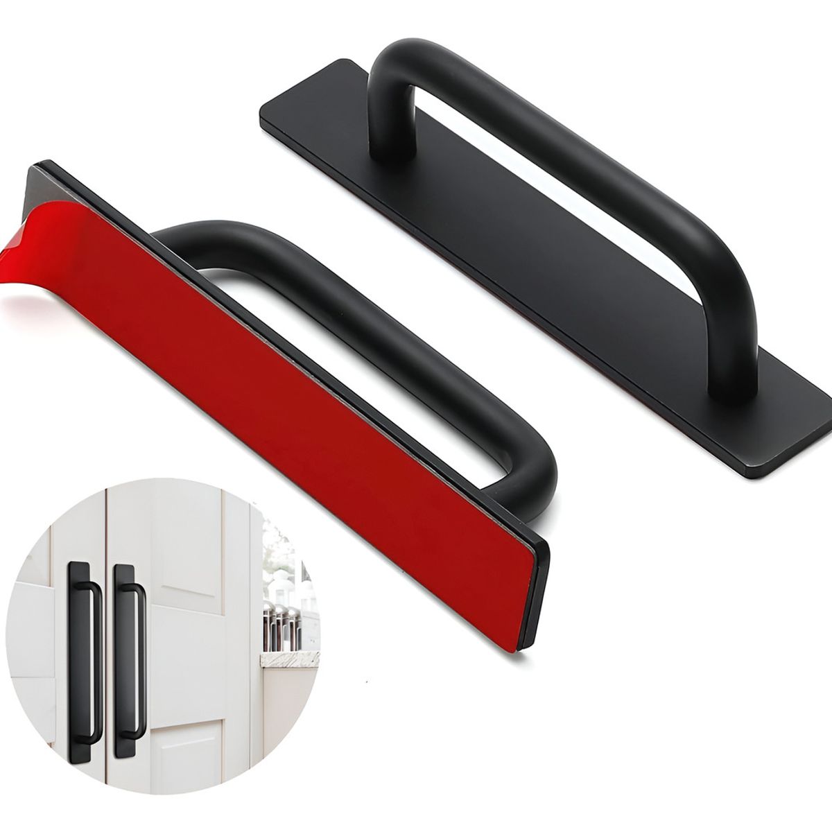 GENERICO - 2 Negro Tiradores De Puerta Autoadhesivo Aleación De Aluminio 15cm