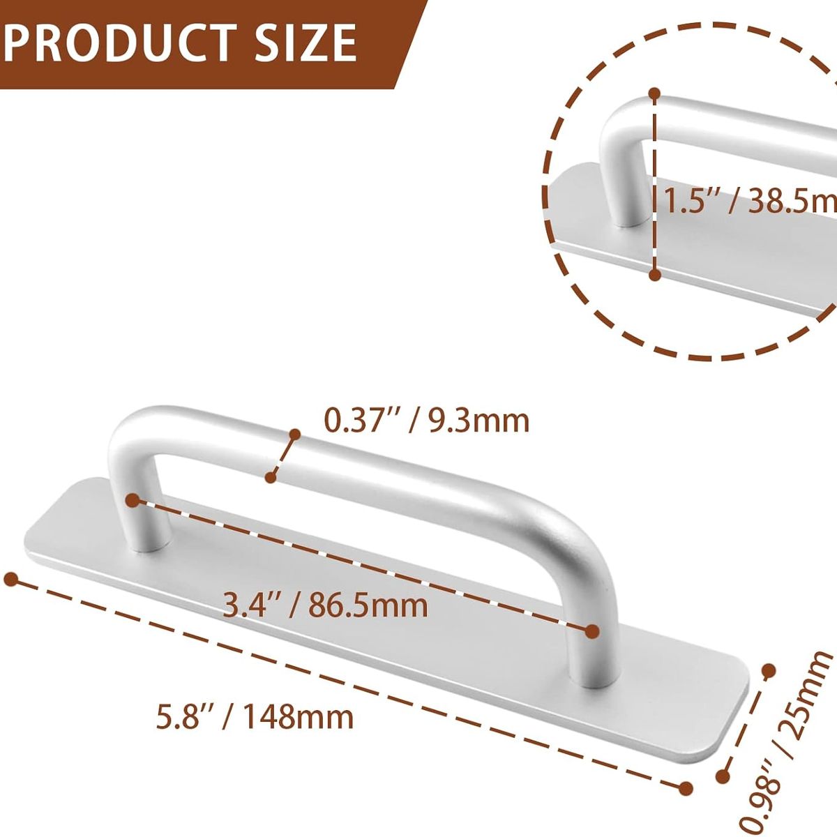 GENERICO - Plata Tiradores De Puerta Autoadhesivo Aleación De Aluminio 15cm