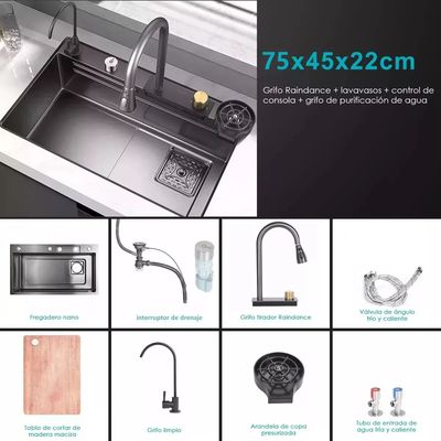 Imagen 2 del producto Lavaplatos Doble Inoxidable Negro 75x45 + Llave + Accesorios