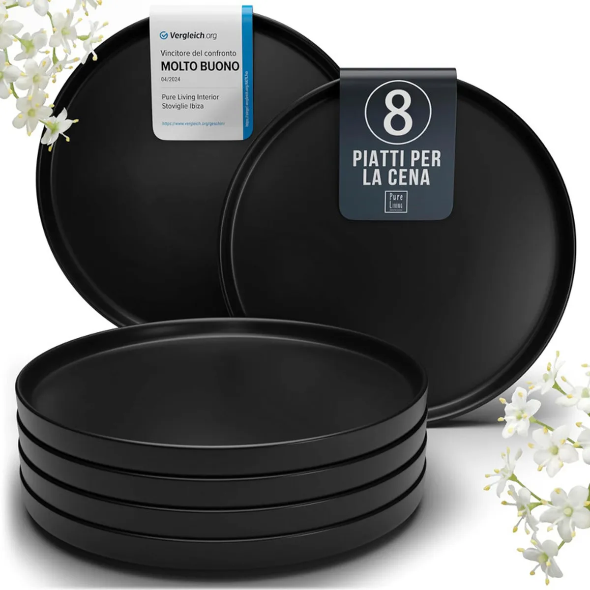 PUREPOWER - 8 Platos 7.9 pulg Negro Mate Postres / Entrantes- Apto Micro y Lava