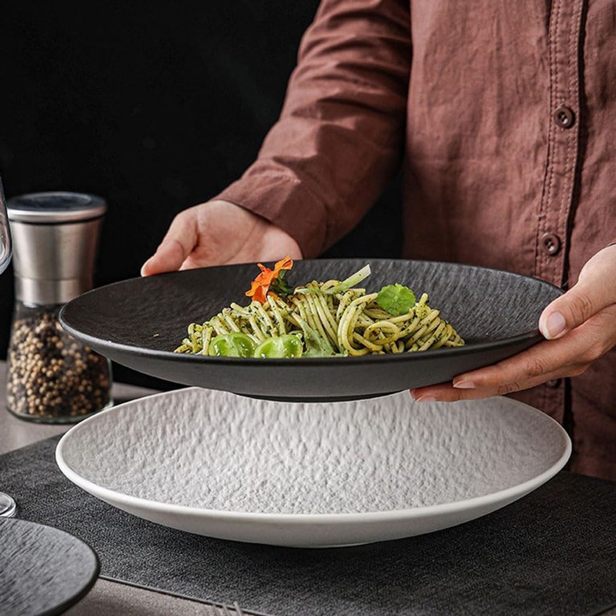 PUREPOWER - 6 Platos Playos 10 pulg Negro Mate - Rugoso Multiusos - Apto Micro