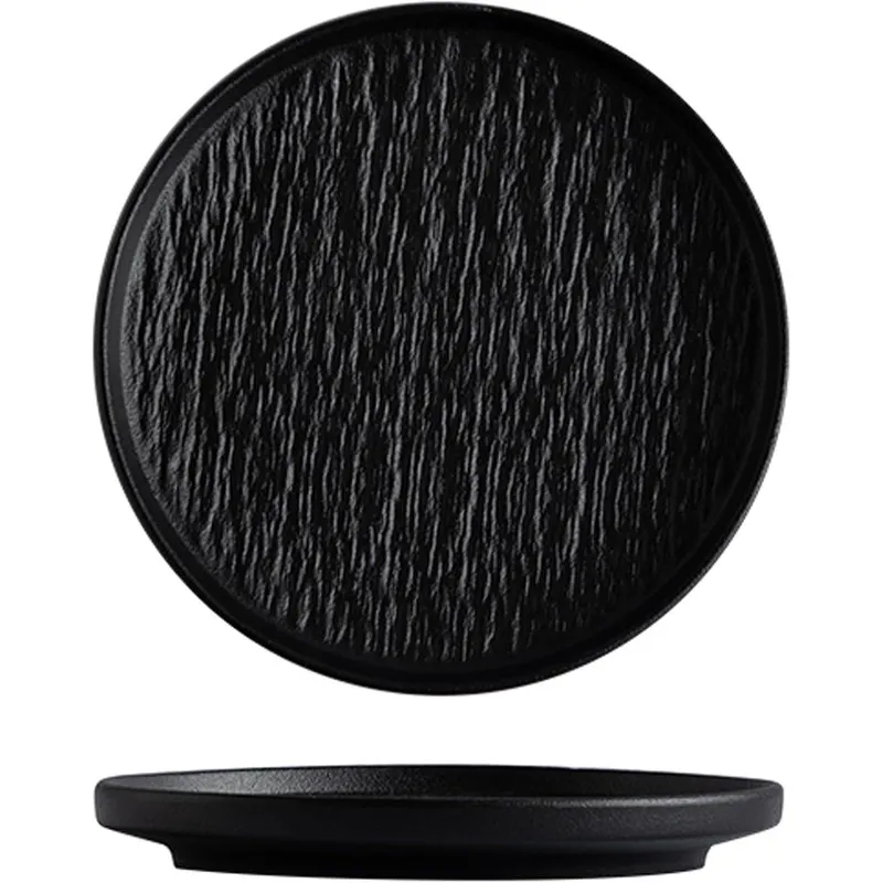PUREPOWER - Juego 8 Platos Negros Textura Roca 8'' Cerámica Lujo Japonés