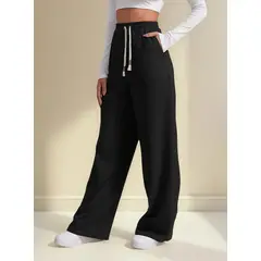 EVERSO - 3x Pantalón Pierna Ancha Mujer Casuales Elásticos Tiro Alto
