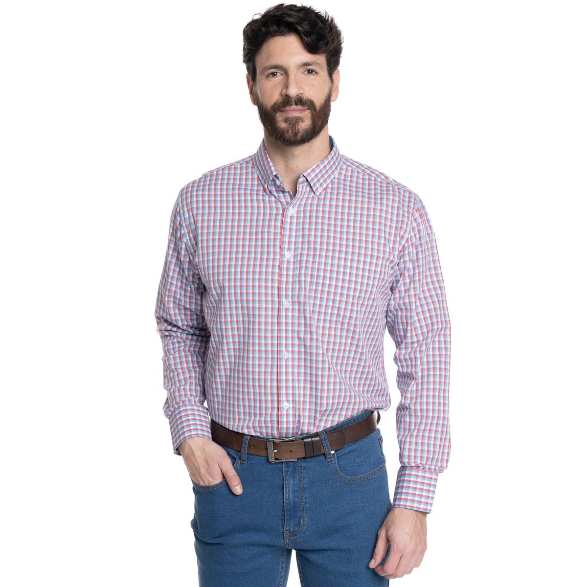 KOTTING - CAMISA HOMBRE CUADROS CUELLO INGLÉS FANTASÍA