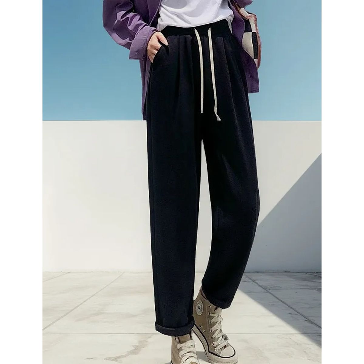 EVERSO - Pack 3 Pantalón Casual Mujer Sueltos Tiro Alto Color Sólido