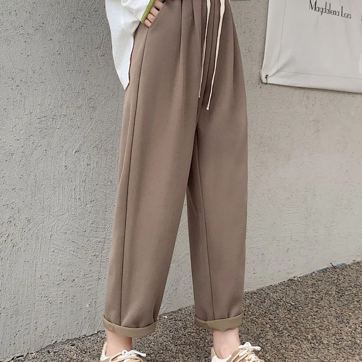 EVERSO - Pack 3 Pantalón Casual Mujer Sueltos Tiro Alto Color Sólido