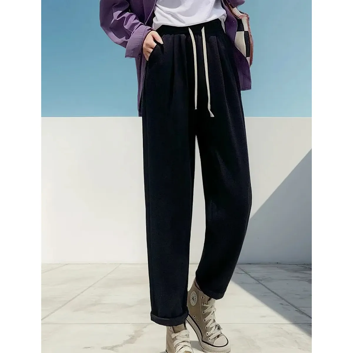 EVERSO - Pack 3 Pantalón Casual Mujer Sueltos Tiro Alto Color Sólido