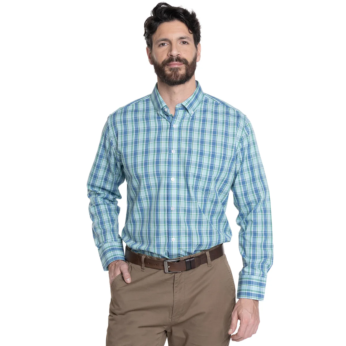 KOTTING - CAMISA HOMBRE CUADROS CUELLO INGLÉS FANTASÍA