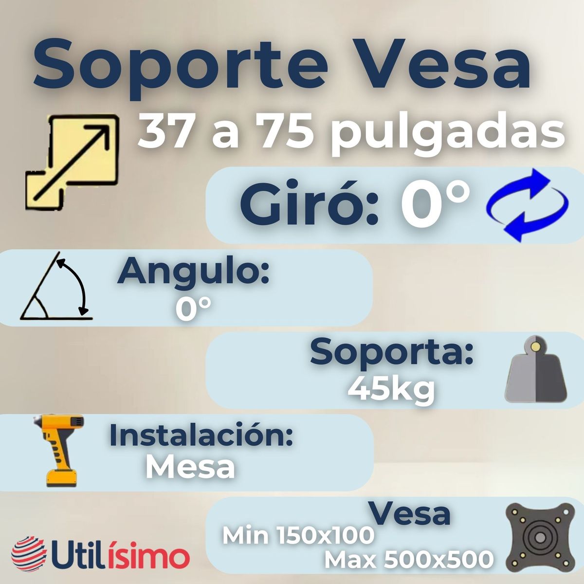 LINE - Soporte TV Mesa Ajustable 45Kg 37 a 75 Pulgadas