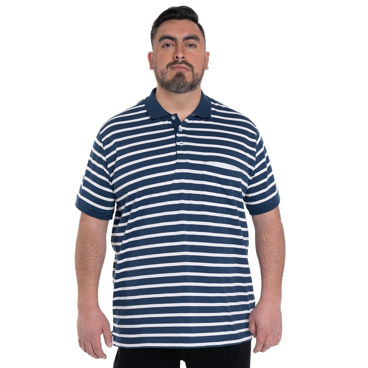 KOTTING - POLERA HOMBRE LISTADA CUELLO CAMISERO BOLSILLO PECHO