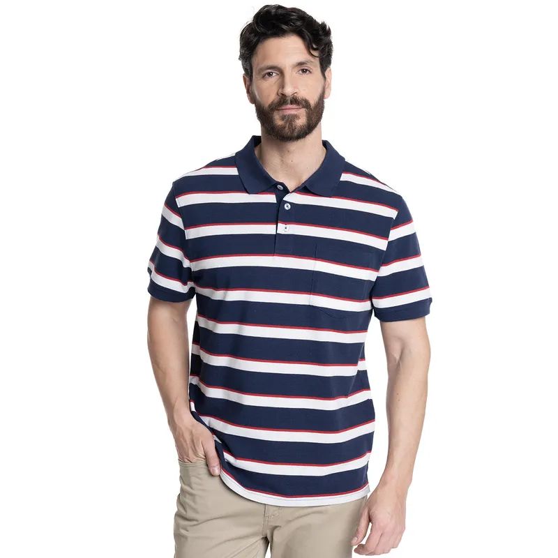 KOTTING - POLERA HOMBRE PIQUÉ LISTADA CUELLO CAMISERO BOLSILLO PECHO KOTTING