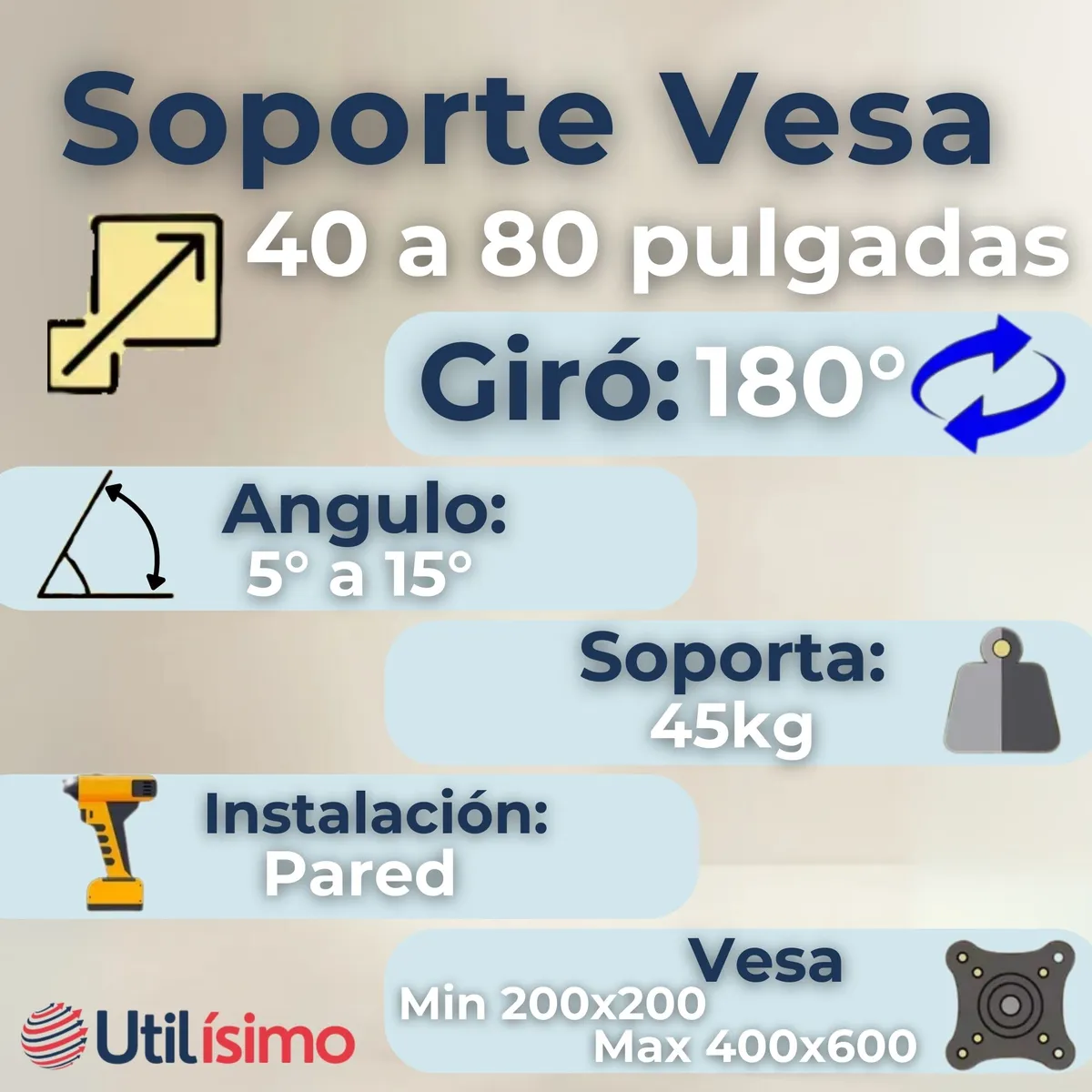 LINE - Soporte TV Pared Fijo 45Kg 40 a 80 Pulgadas