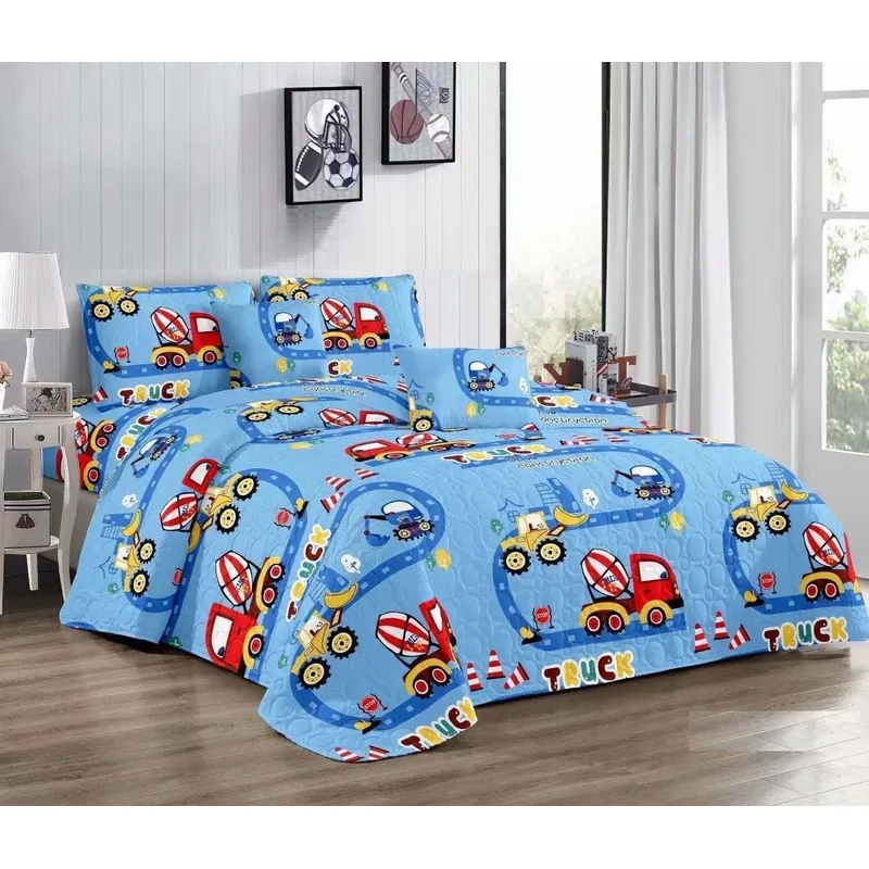 GENERICO - CUBRECAMA DE NIÑO CAMIONES AZUL  1.5 PLAZA TF