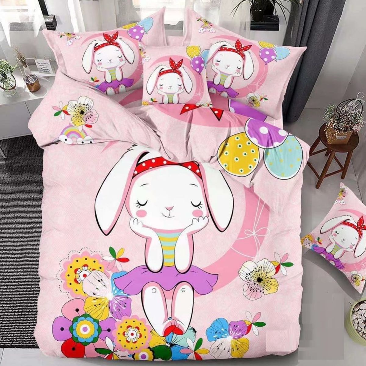 GENERICO - CUBRECAMA DE NIÑA CONEJITA ROSA  1.5 PLAZA TF