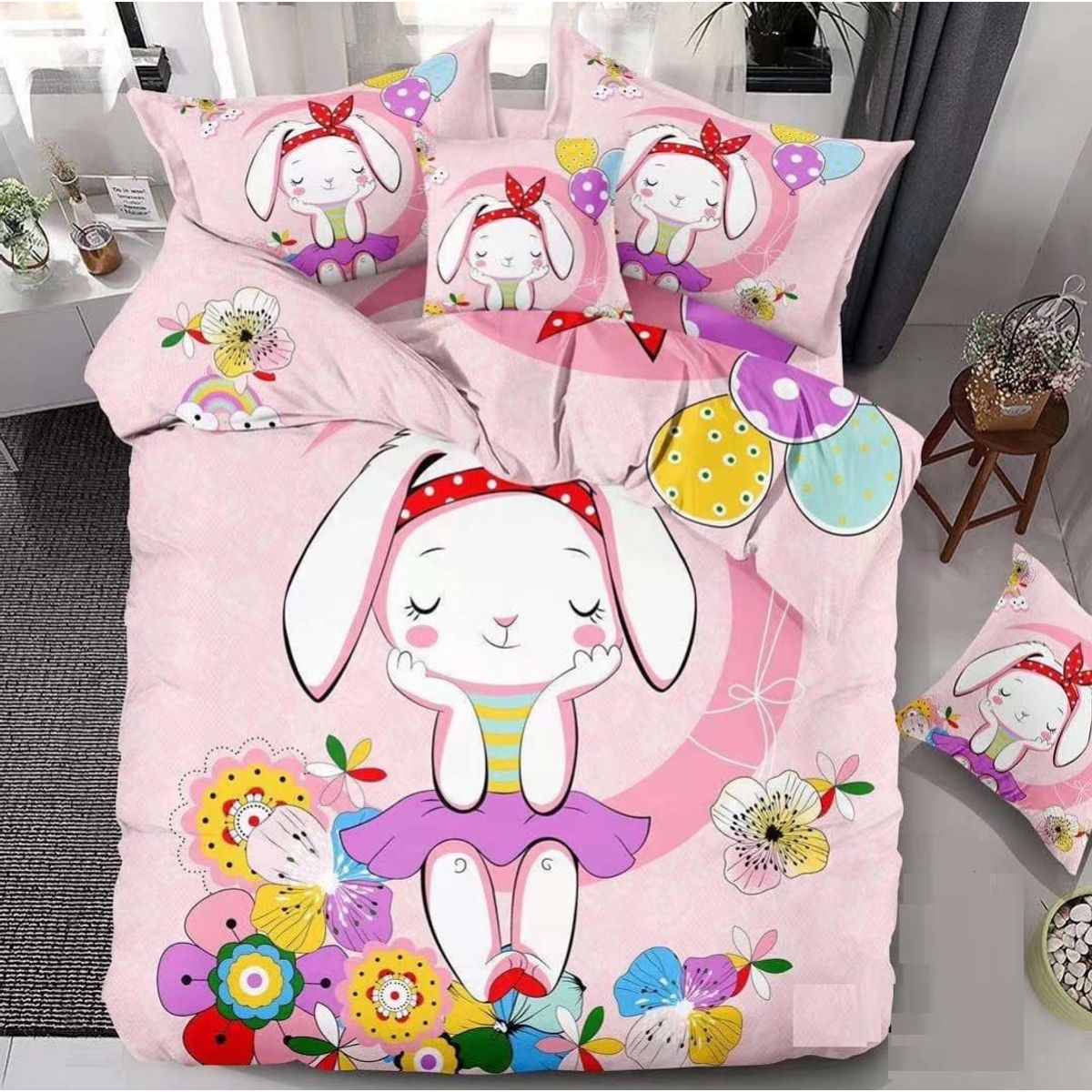 GENERICO - CUBRECAMA DE NIÑA CONEJITA ROSA  1.5 PLAZA TF