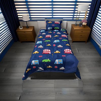 Imagen 2 del producto CUBRECAMA DE NIÑO TRANSPORTES AZUL 1.5 PLAZA TF