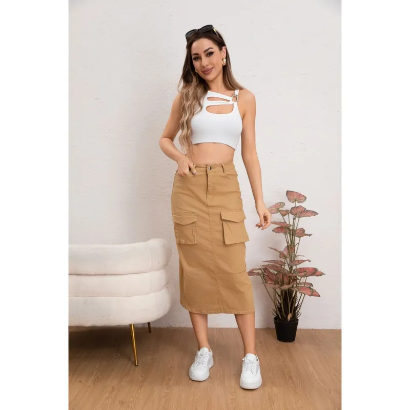 MPROPIA - Falda Larga Mujer Cargo Tiro Alto Jeans Full Elasticada 6018