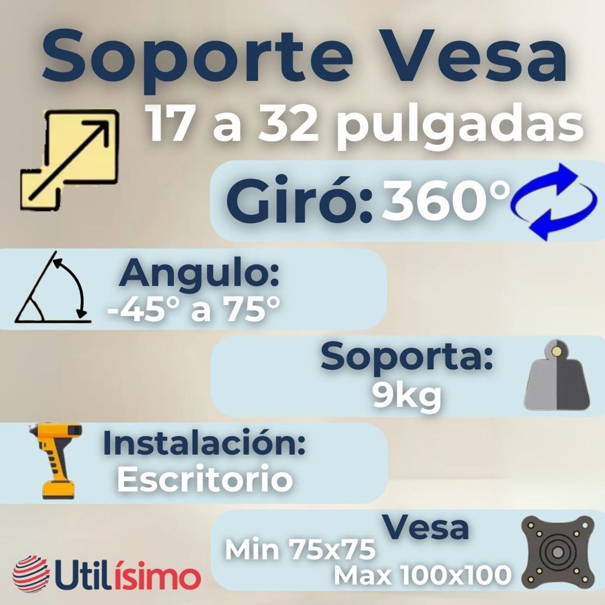 LINE - Soporte TV 17 a 32 Pulgadas 9Kg Soporte TV y Monitor Ajustable