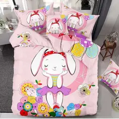 GENERICO - CUBRECAMA DE NIÑA VERANO CONEJITA ROSA DE 1.5 PLAZAS TF