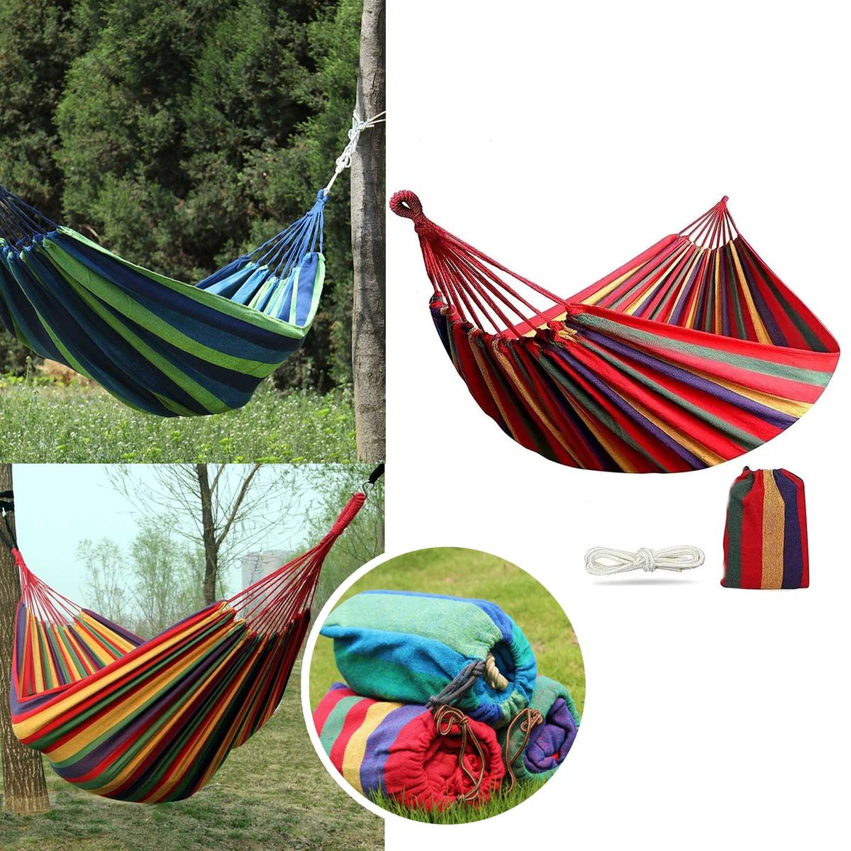 GENERICO - Hamaca Multicolor 200x150cm con Bolso + Cuerdas 100kg