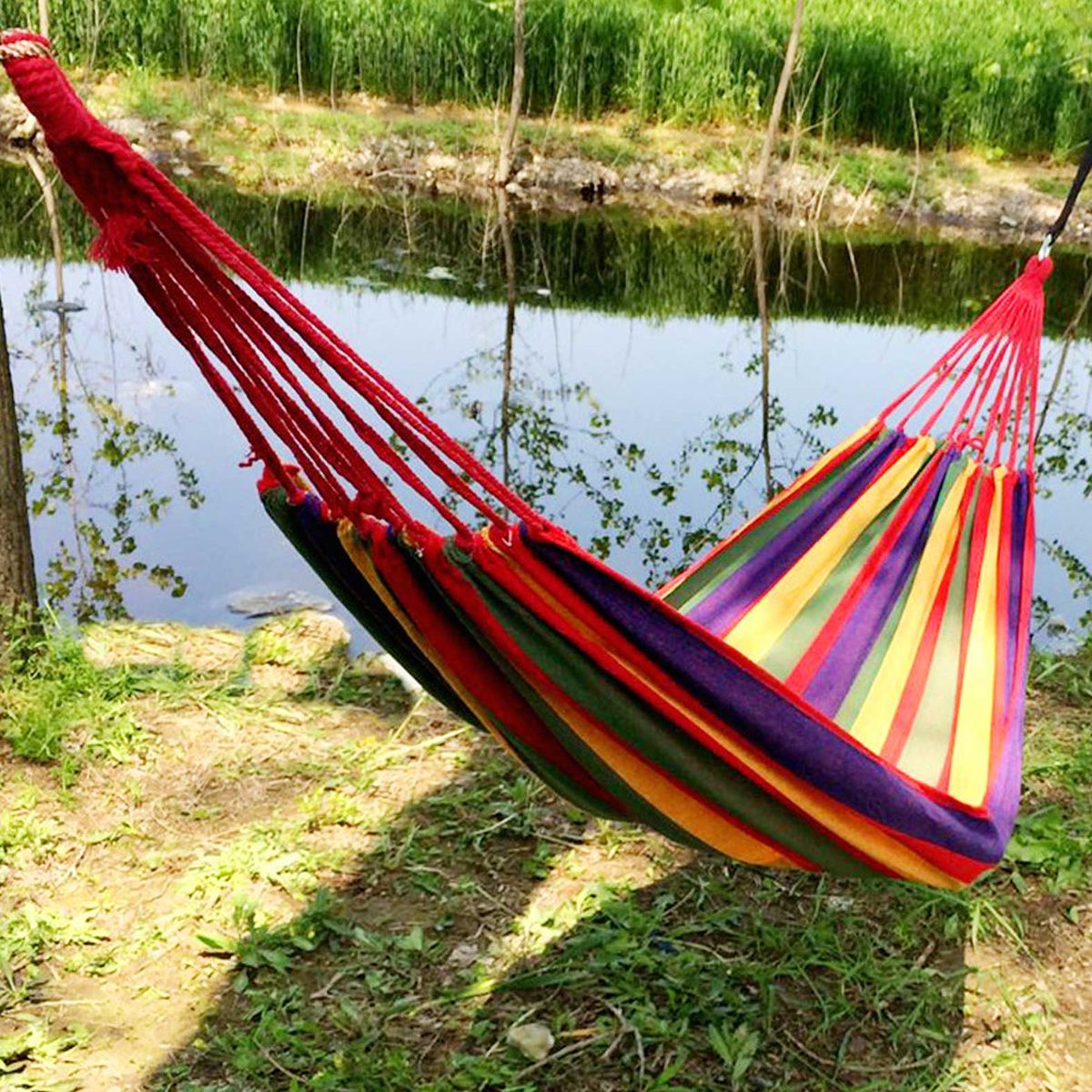 GENERICO - Hamaca Multicolor 200x150cm con Bolso + Cuerdas 100kg