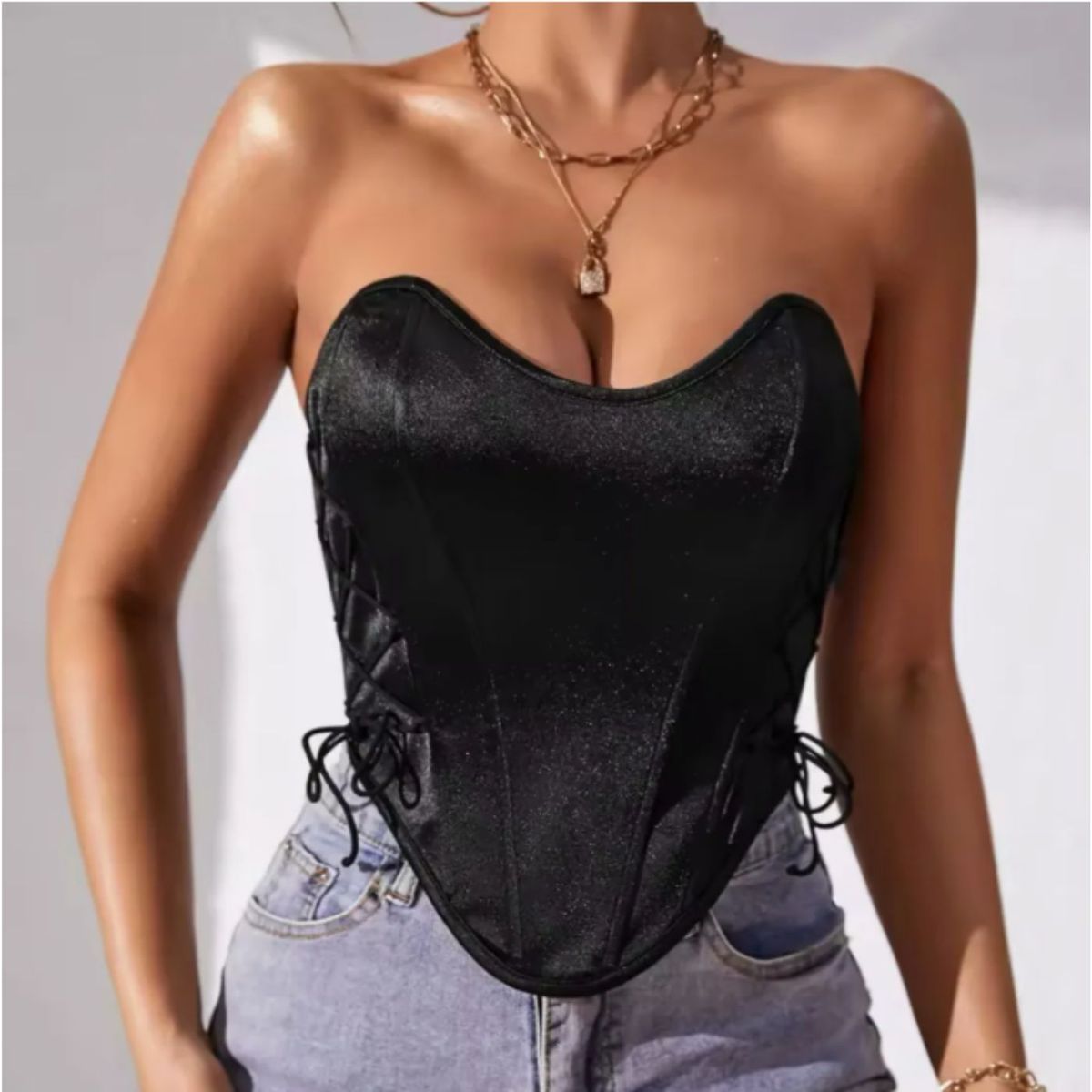 LIKE SHOP - Top Strapless Mujer Corsét Sujetador Satin Moda 9005