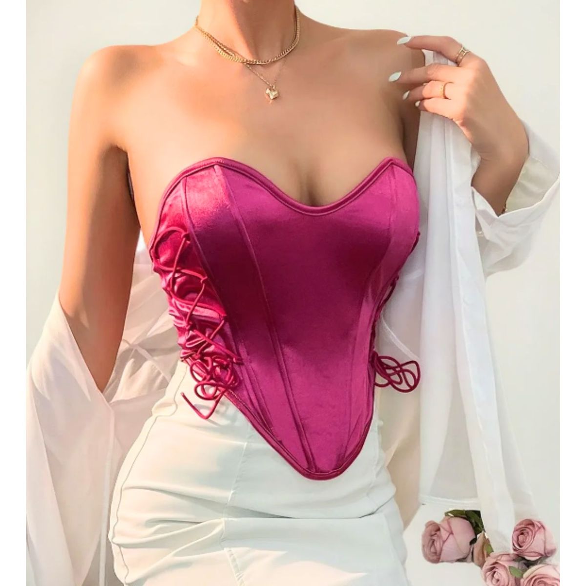 LIKE SHOP - Top Strapless Mujer Corsét Sujetador Satin Moda 9005