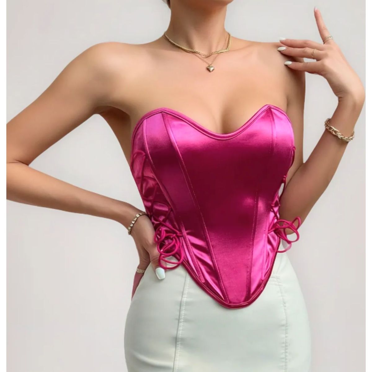 LIKE SHOP - Top Strapless Mujer Corsét Sujetador Satin Moda 9005