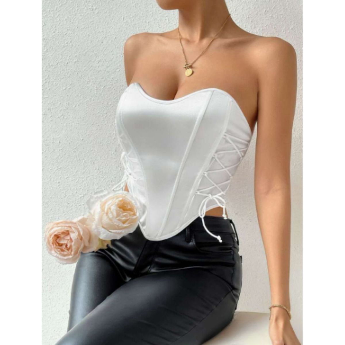 LIKE SHOP - Top Strapless Mujer Corsét Sujetador Satin Moda 9005