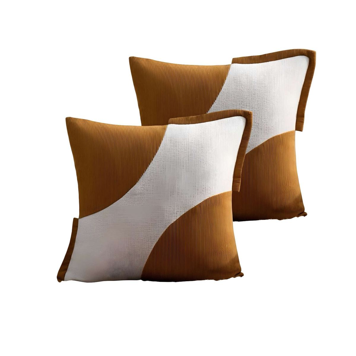 GENERICO - SET DE 2 FUNDAS DE COJINES DISEÑO TELA PANA EMPALMADO 45CM X 45 CM NARANJA