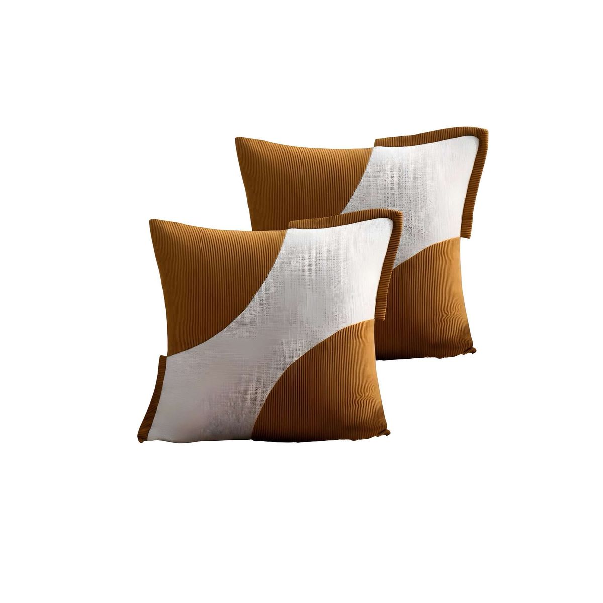 GENERICO - SET DE 2 FUNDAS DE COJINES DISEÑO TELA PANA EMPALMADO 45CM X 45 CM NARANJA