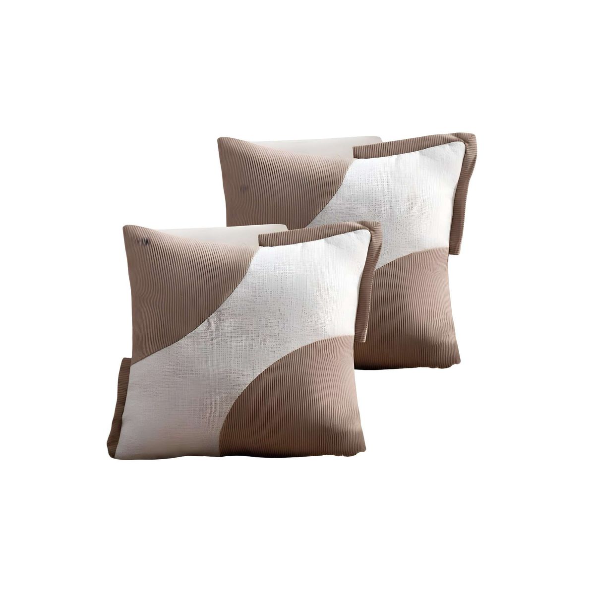 GENERICO - SET DE 2 FUNDAS DE COJINES DISEÑO TELA PANA EMPALMADO 45CM X 45 CM CAFÉ