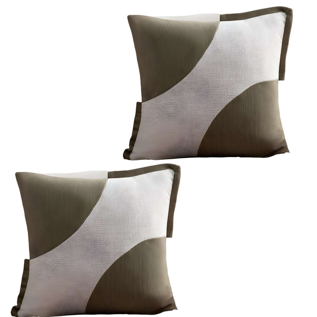 GENERICO - SET DE 2 FUNDAS DE COJINES DISEÑO TELA PANA EMPALMADO 45CM X 45 CM VERDE OLIVA